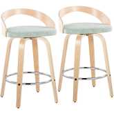 Grotto 26" Swivel Counter Stool in Natural Wood & Light Green Fabric with Chrome Footrest (Set of 2)